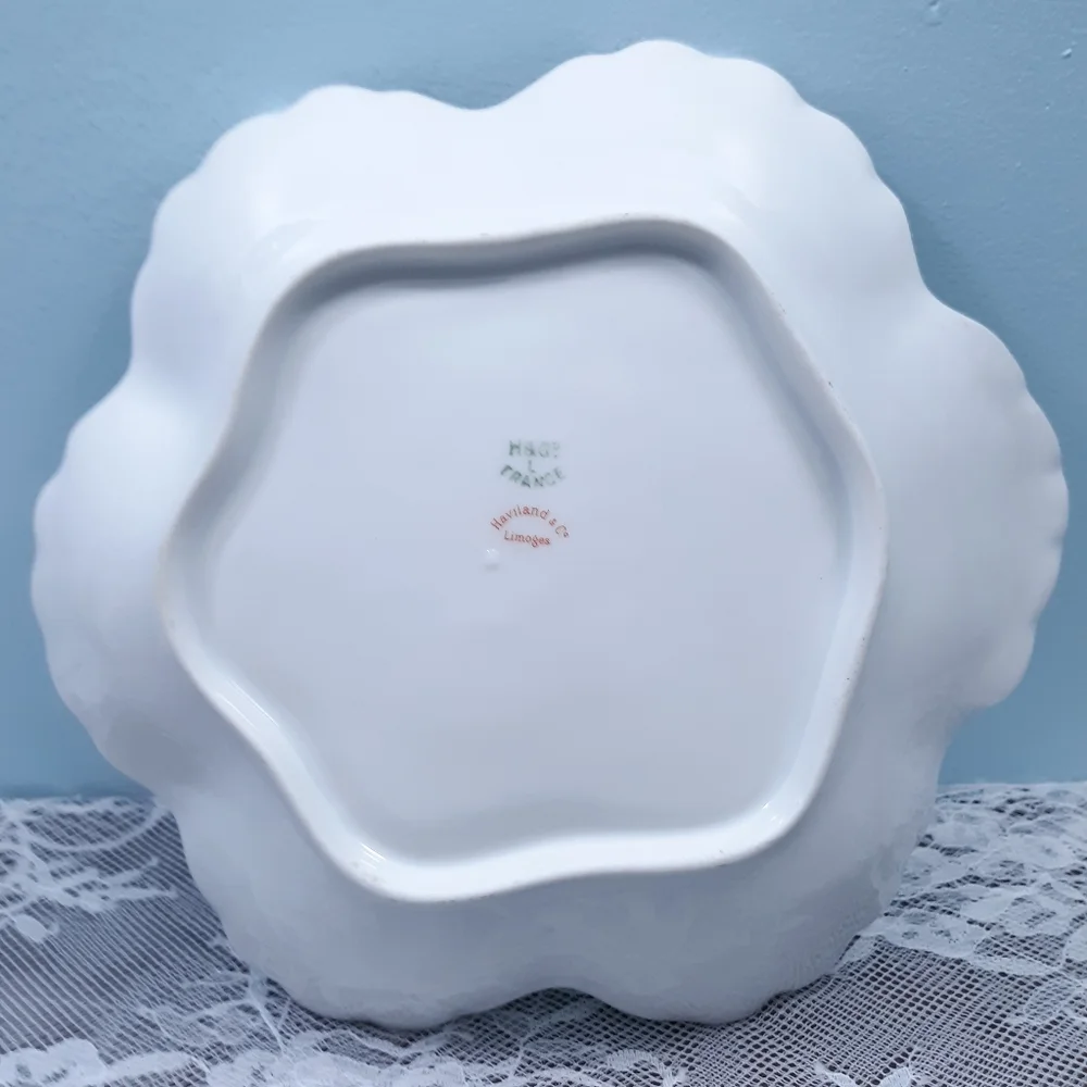 Haviland Limoges Porcelain Bon Bon Dish With Green Floral and Gold Gilding